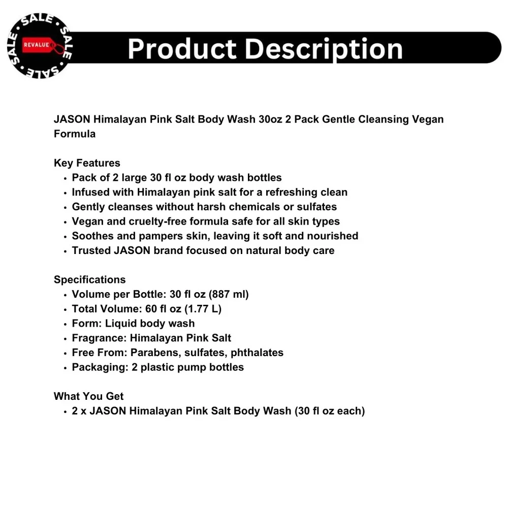 JASON Himalayan Pink Salt Body Wash 30oz 2 Pack Gentle Cleansing Vegan‎ Formula